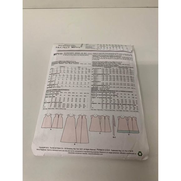 Mccalls Sewing Pattern M7111 Girls Dresses Size 7, 8, 10, 12, 14 Uncut 2015 Z8 - Picture 2 of 3